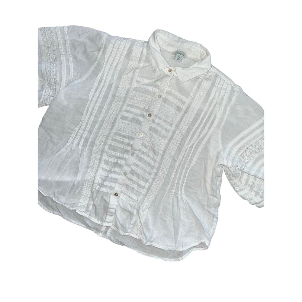 Sundance White Pintuck & Lace Cottagecore Boho Button Down Blouse PM